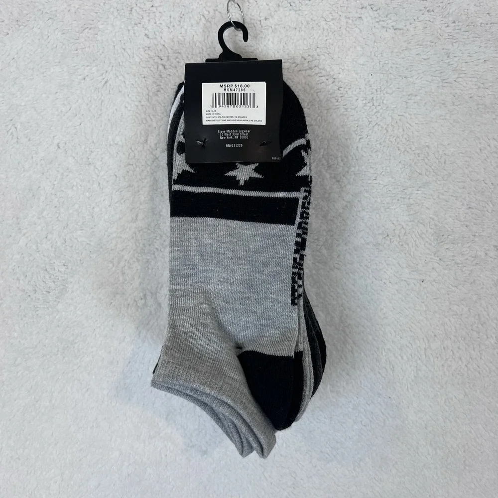 Steve Madden Low-Cut Socks 8-Pair White Black Gray Stars &‎ Logo